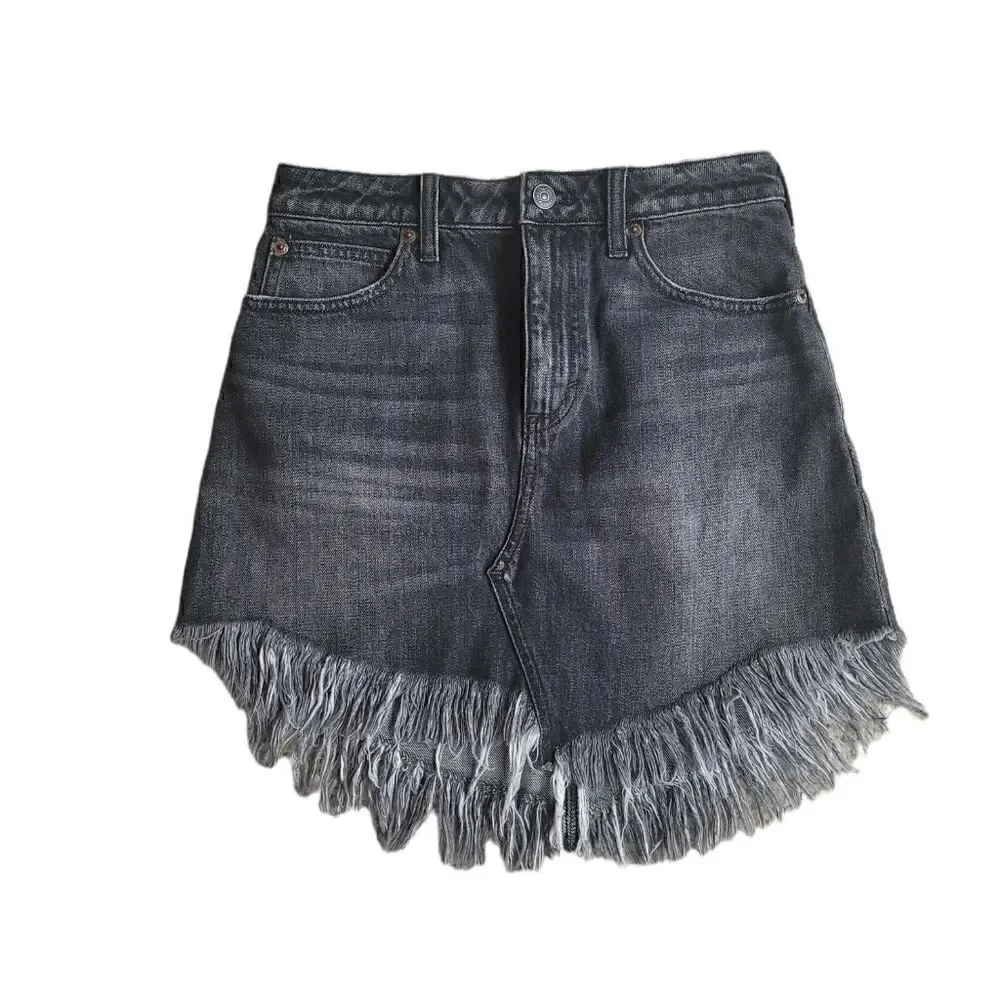 Free People We the Free Black Denim Fringe Skirt - Size 25